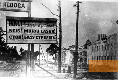 Image: Klooga, 1944, Entrance to the camp, photo taken after the arrival of the Red Army, Yad Vashem