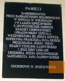 Image: Kocborowo, 2010, Memorial plaque from 1949, Szpital dla Nerwowo i Psychicznie Chorych w Starogardzie Gdańskim