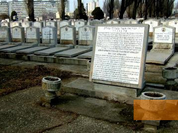 Bild:Bukarest, Februar 2006, Gedenktafel vor den Gräbern der Opfer des Pogroms auf dem Jüdischen Friedhof, Stiftung Denkmal, Roland Ibold