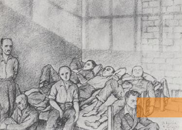 Image: Rome, 1943/44, Drawing of the cell and prisoners by inmate Michele Multedo, Museo storico della liberazione