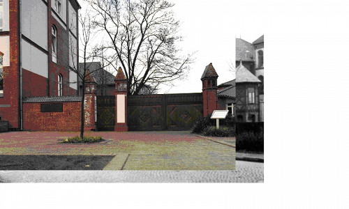 Ahlem, 1990, Außenansicht der Gedenkstätte mit Mahntafel, Bildarchiv der Region Hannover