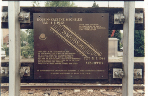 Boortmeerbeek, 2006, Gedenktafel am Bahnsteig, Commemoration Transport XX
