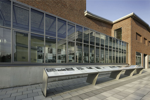 Düsseldorf, 2016, Informationspult am Erinnerungsort Alter Schlachthof, Realisierung: Eicher Werkstätten, Hochschule Düsseldorf, Eric Fritsch