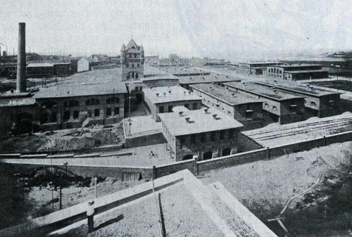 Düsseldorf, um 1900, Blick über das Schlachthofgelände, Architekten- und Ingenieurverein zu Düsseldorf: Düsseldorf und seine Bauten, Verlag L. Schwann, Düsseldorf 1904