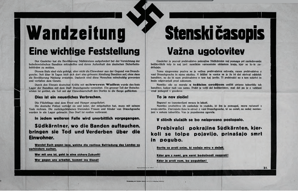 Slowenien, 1942, Bekanntmachung über die Verbrennung von Dražgoše und die Deportation der Dorfbewohner, Wikimedia Commons / Gorenjski muzej, Kranj