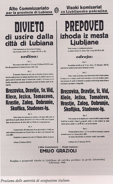 Ljubljana, 1942, Bekanntmachung über das Verbot des Verlassens von Ljubljana, Wikimedia Commons