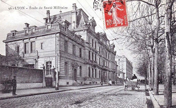 Lyon, 1909, Schule für Militärärzte, historische Postkarte, gemeinfrei